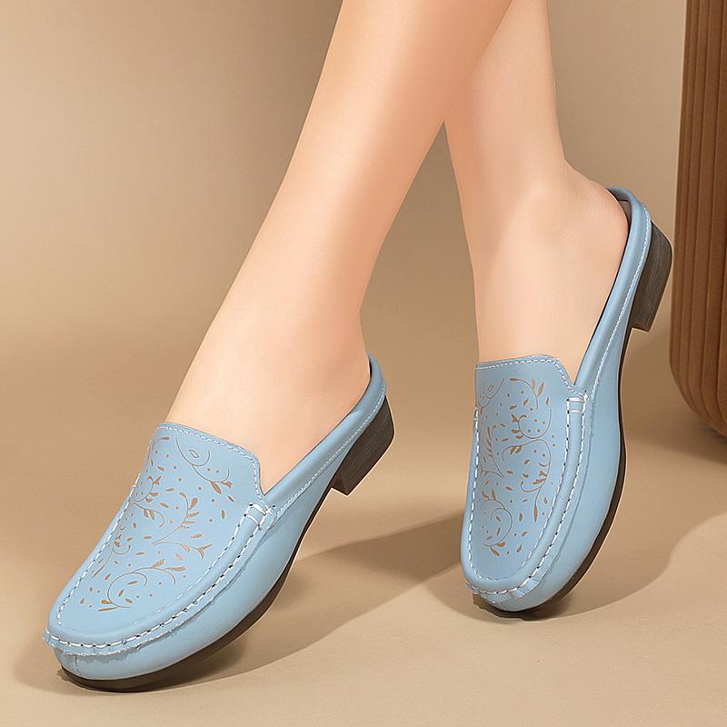 Women's Backless Sandals Summer Slip-on Flats Mule Shoes Closed Toe Slippers Lady Comfort Casual Travel Mule