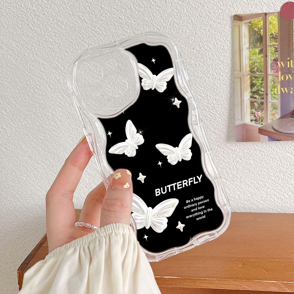 Чехлы для телефонов LZ4 Butterfly art design с прозрачной мягкой волной для Samsung S24 S23 Ultra S20 A54 A14 A52s A51 Huawei Honor 90 Realme OPPO Защитная задняя крышка