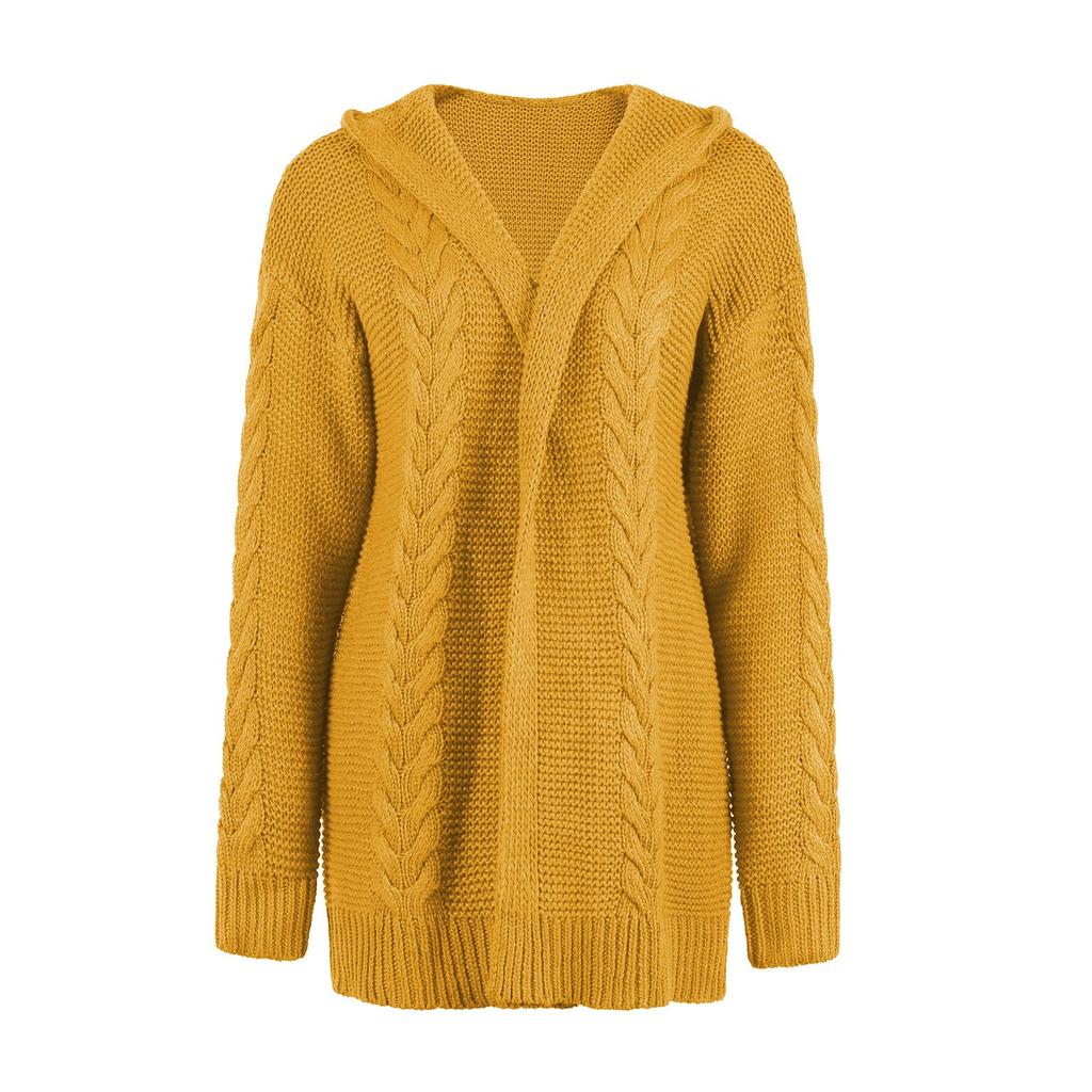 Женская мода вскользь 2022 вязаный однотонный кардиган с капюшоном-свитер пальто