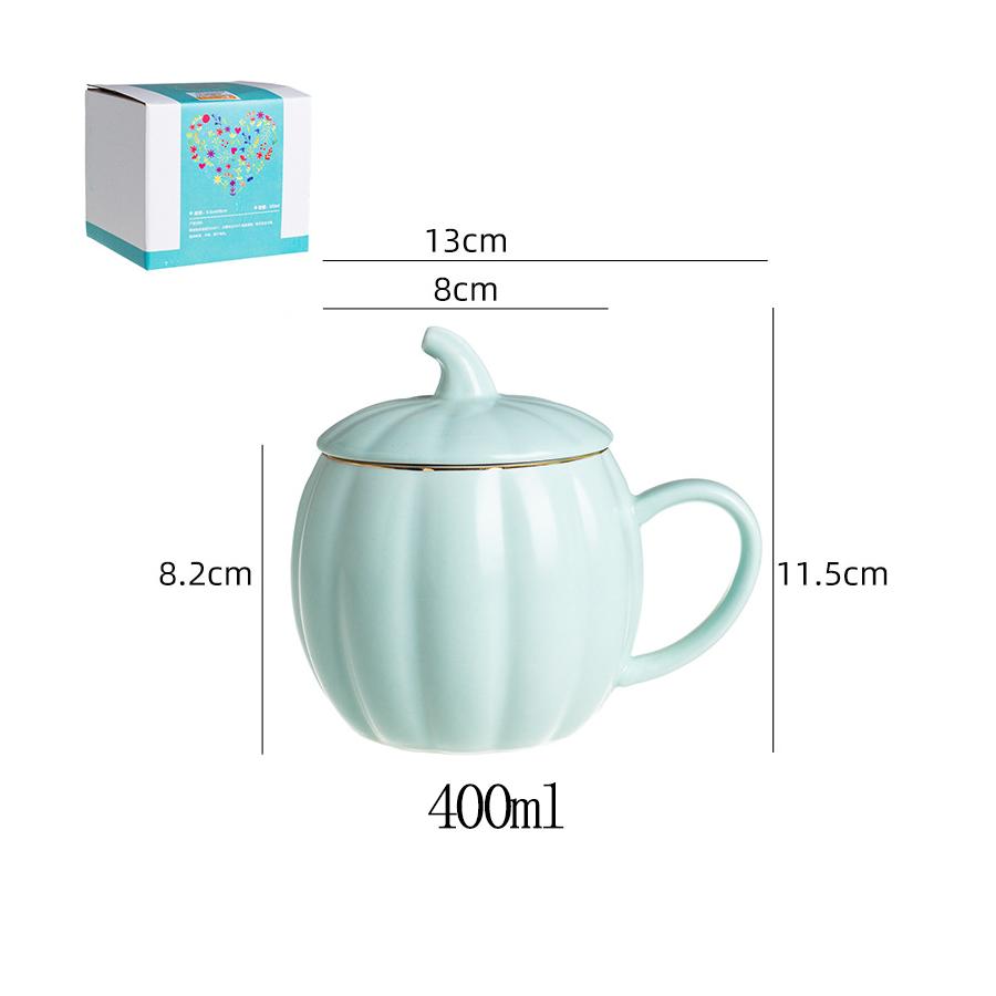 400ml Pumpkin Shape Ceramic Mug with Lid Macaron Color Coffee Cup for Office Home Gift