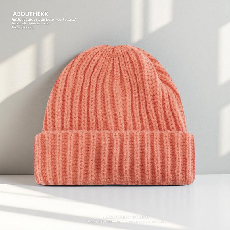 Large Size Face Slim Hat for Women Autumn and Winter Solid Color Thick Knitted Hat Cold Proof and Versatile Ear Protecting Wool Hat for Men
