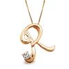 Initial Necklace In Pink Gold with Your Choice of and Diamond [R] Birthstone, April,