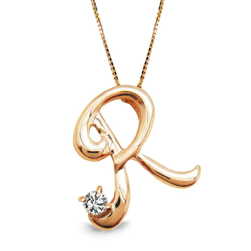 miwahouseki Initial Necklace In Pink Gold with Your Choice of and Diamond [R] Birthstone, April,