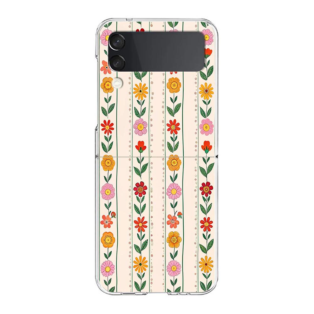 Прозрачный чехол для телефона Samsung Galaxy Z Flip 3 4 5 6 7 Жесткий складной ПК Z Flip3 Flip4 Чехол Стильный дизайн с цветочным узором