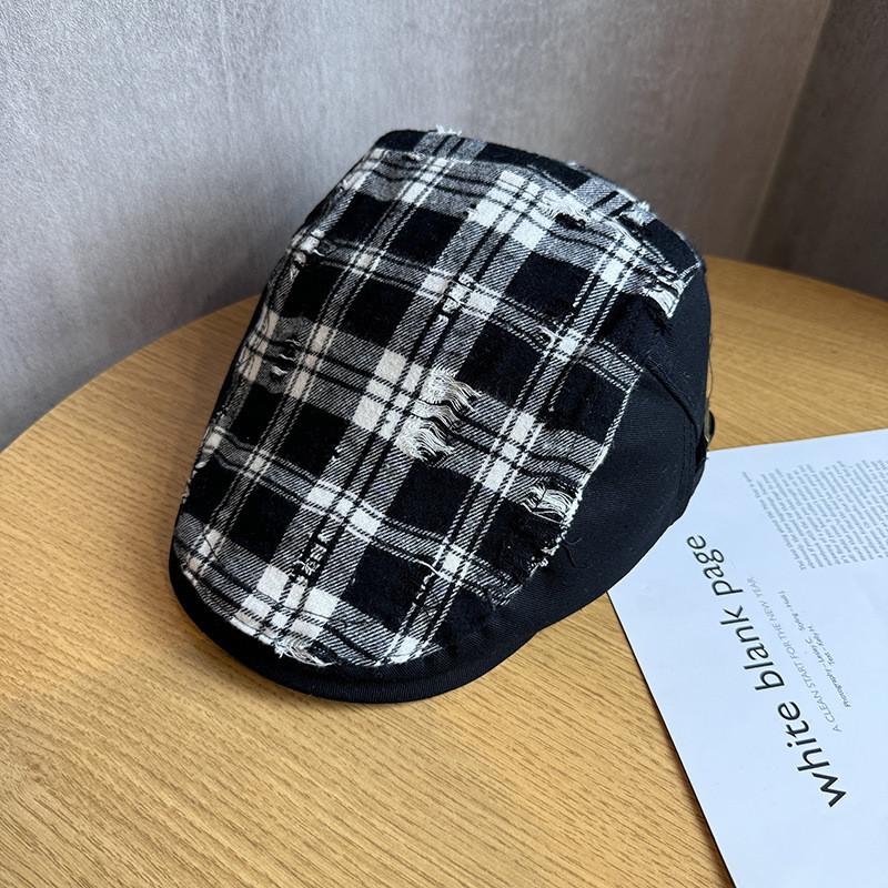 Retro Plaid Patchwork Newsboy Cap For Women Spring Summer Fashion Sun Protection