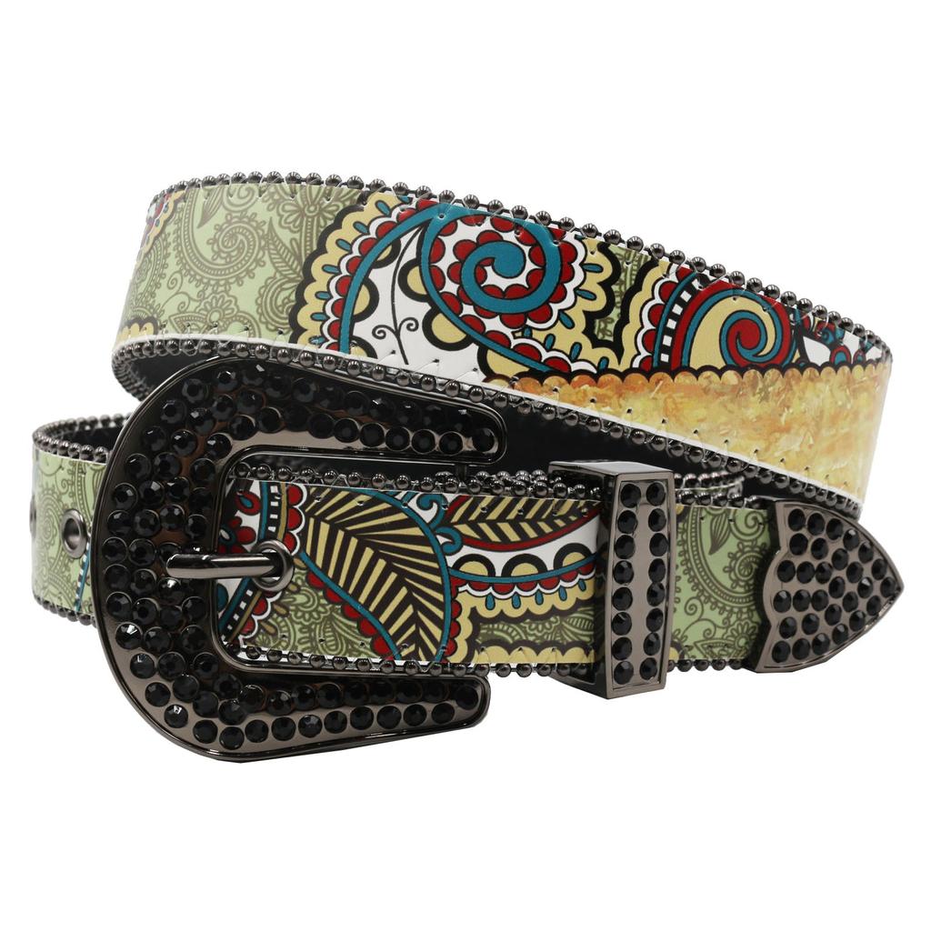 Персонализированный трендовый рисунок граффити стразы печать пояса дизайн полный ремень из искусственной кожи