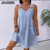 Женская мода лето весна однотонный принт без рукавов с v-образным вырезом свободная талия повседневные платья