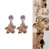 Metallic Floral Earrings With Gemstone Accents For Female Dress Up And Events