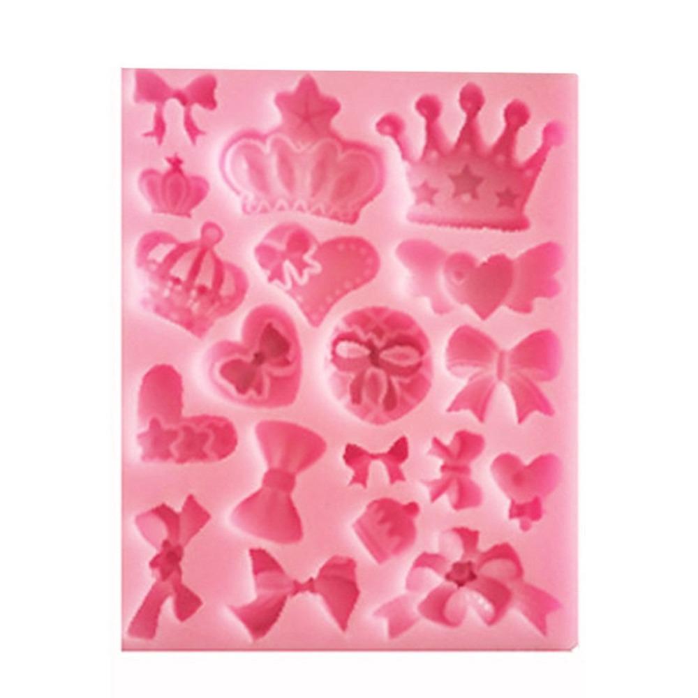 Food Grade Silicone Fondant Mold Crown Bow Design Multiple Cavities Silicone Mold Smooth Surface Heat Resistant Sugar Paste Mold