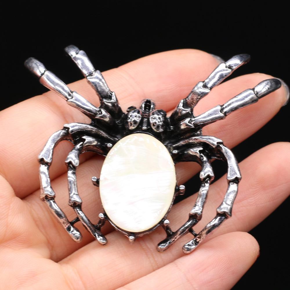 Women Brooch Natural Stone Spider-Shaped Pendant For Jewelry Making DIY Necklace Bracelet Clothes Shirts Accessory