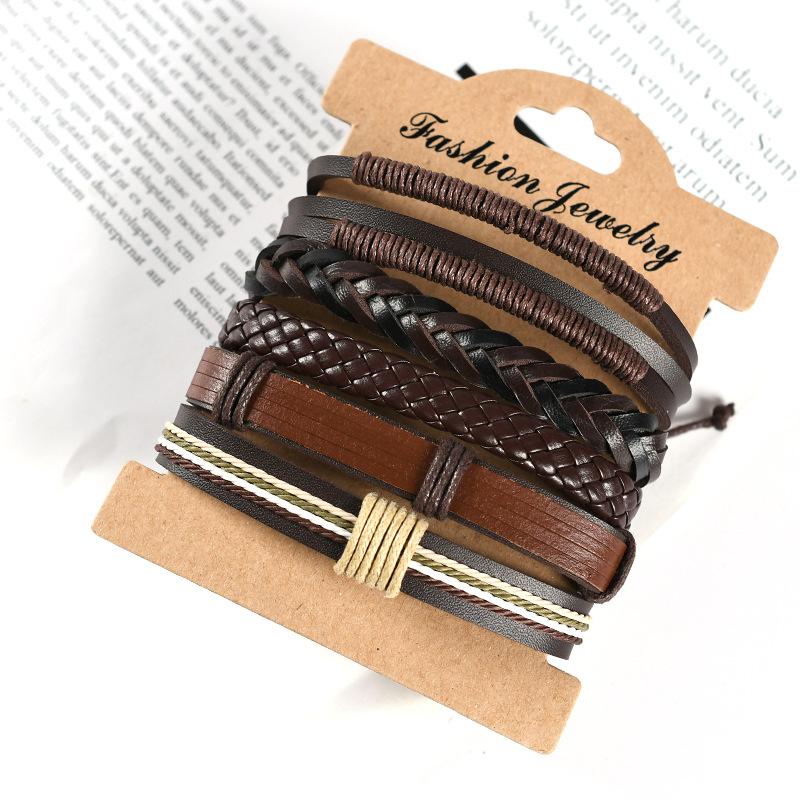 Vinatge Gothic Punk Skull Star Metal Multilayer Leather Bracelet Men Bracelets & Bangles Male Arm Jewelry