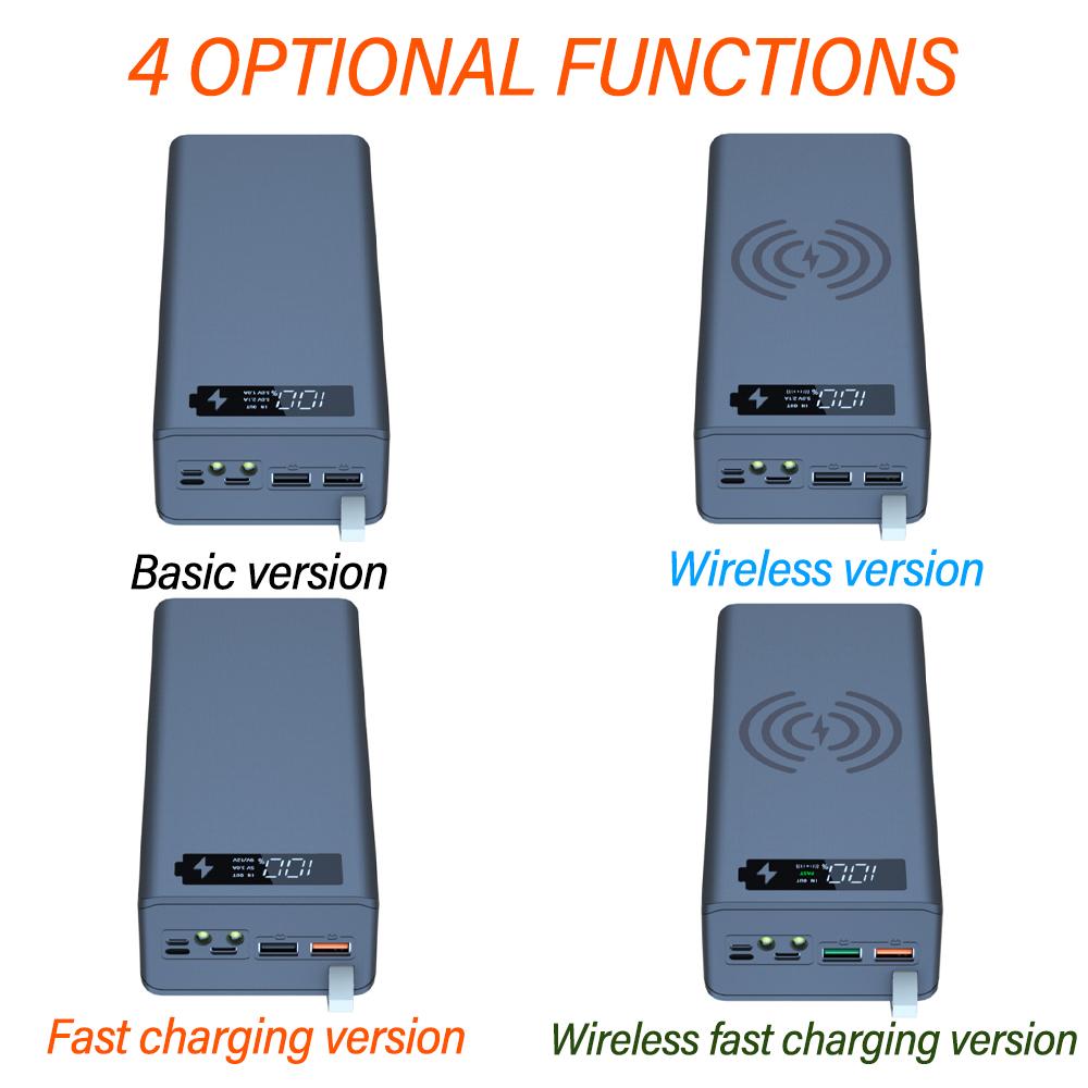 Detachable No‑Welding 16 Cells 18650 Power Bank Kit DIY Mobile Power Supply Shell Wireless Charging Module With LED Light