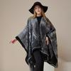 Women's Fashion Pashmina Autumn and Winter Cloak Thicken Warm Shawl Knitted Wraps Split Cape