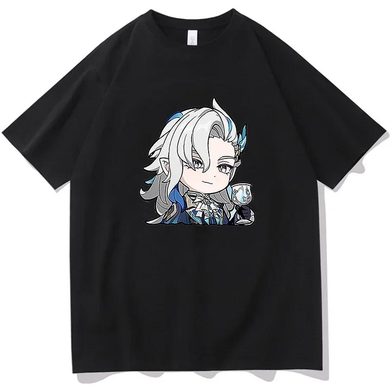 Футболка Genshin Impact Женская одежда Мода Harajuku Смешная Kawaii Neuvillette Принт Футболка с коротким рукавом Аниме Одежда Топы