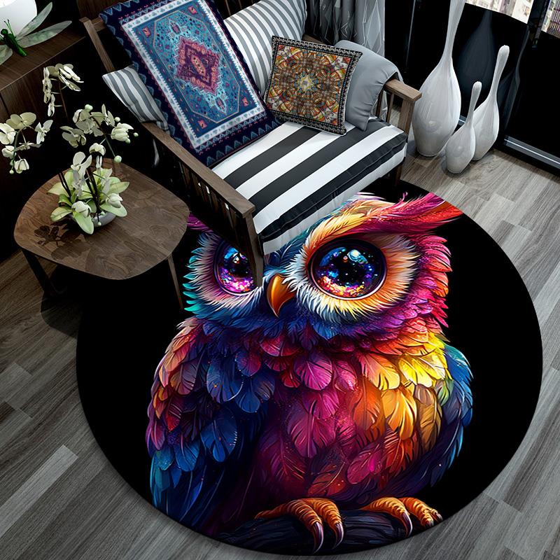 Owl Artwork Round Area Rug,Carpet Rug for Living Room Bedroom Sofa Playroom Decor,Non-slip Floor Mat