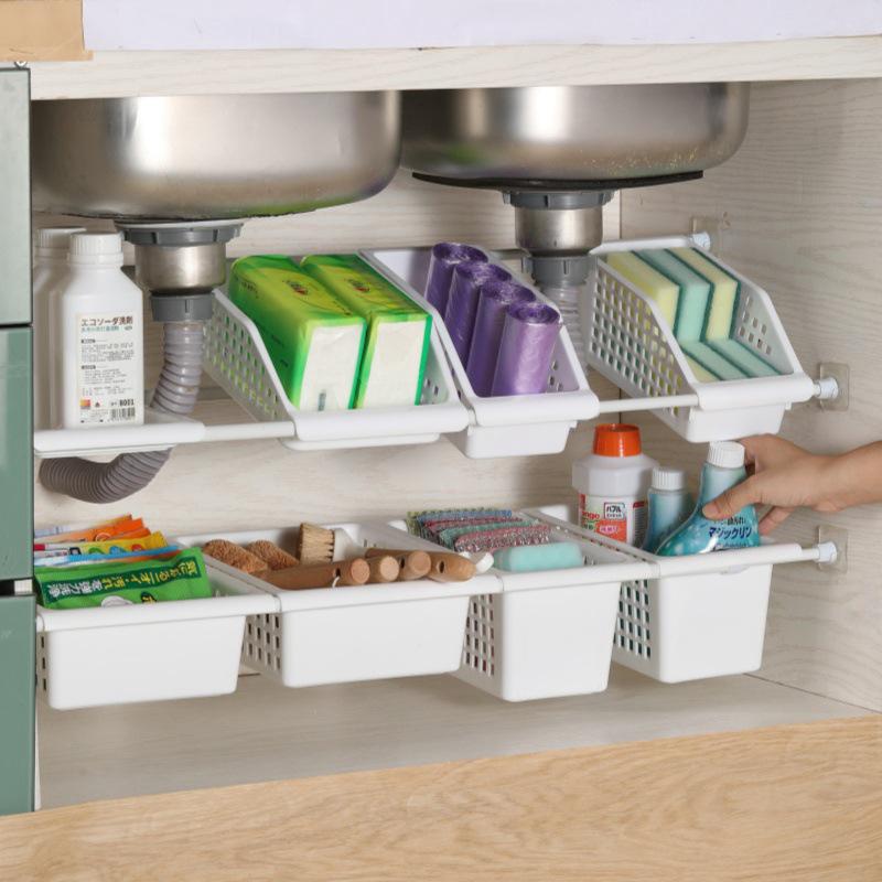 Телескопическая полка для хранения под раковину - Многофункциональный органайзер для шкафа без сверления