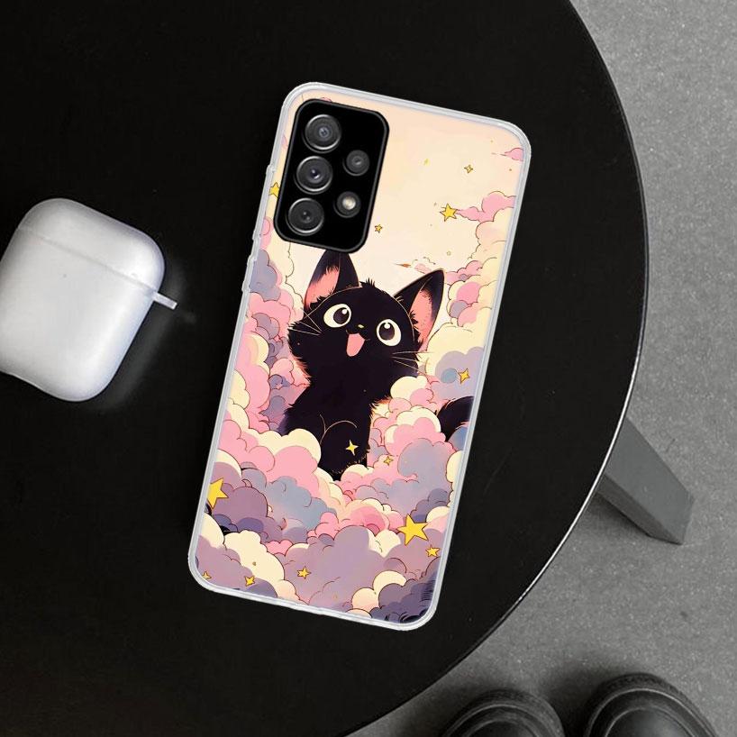 Милый черный котик Мяу Чехол для телефона Samsung Galaxy A17 A16 A26 A36 A56 A57 A37 A15 A25 A35 A55 A14 A24 A34 A54 A13 A23 A33