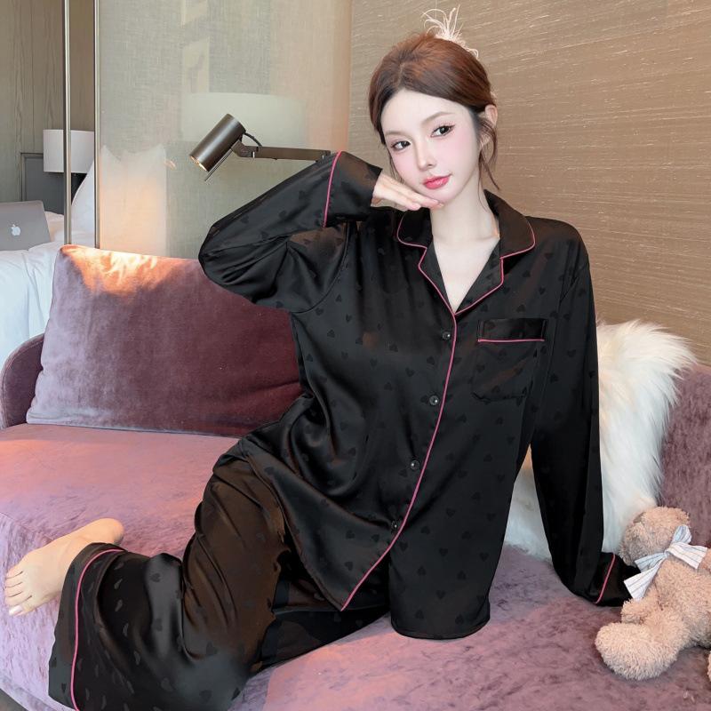 Spring and Autumn Ladies Pajamas Homewear Suit Love Jacquard Female Long-Sleeved Simple Leisure Senior Sense of Homewear