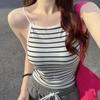 Полосатые майки без рукавов, без бретелек, вязаный тонкий укороченный топ, летняя женская майка, женская одежда, майки
