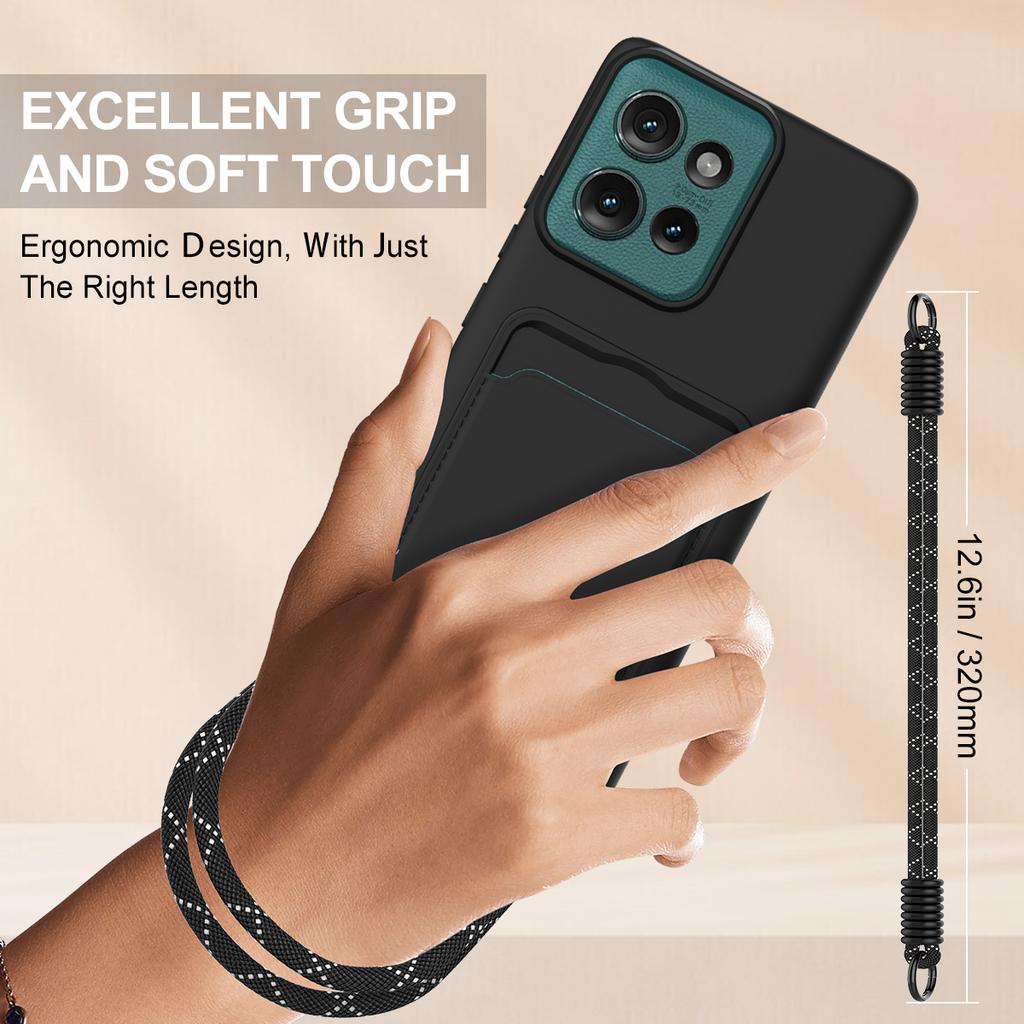 Для Motorola Edge 50 5G Чехол из жидкого силикона Задняя крышка телефона с держателем для карт и коротким ремешком