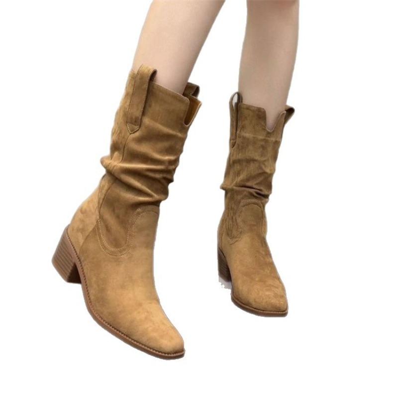 Ретро внутренняя платформа толстый каблук мягкая поверхность ботинки Мартин осень новые хаки ботинки с голенищем ковбойские ботинки женские