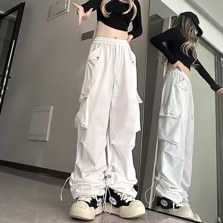 Y2K Брюки-Карго Женские Уличные Широкие Спортивные Штаны Harajuku Большие Карманы Бегуны Bf Мешковатые Спортивные Брюки с Высокой Талией