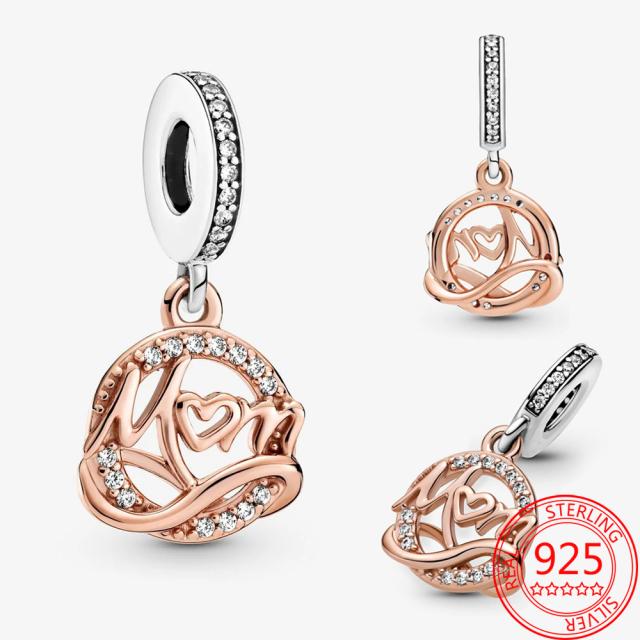 Real New Rose Gold Heart Padlock Double Charm Fit Fashion Snake Bracelet 925 Sterling Silver Charms Jewelry Girls Gift Making