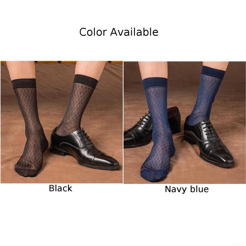 Mens Sexy Stockings Plaid See-Through Socks Breathable