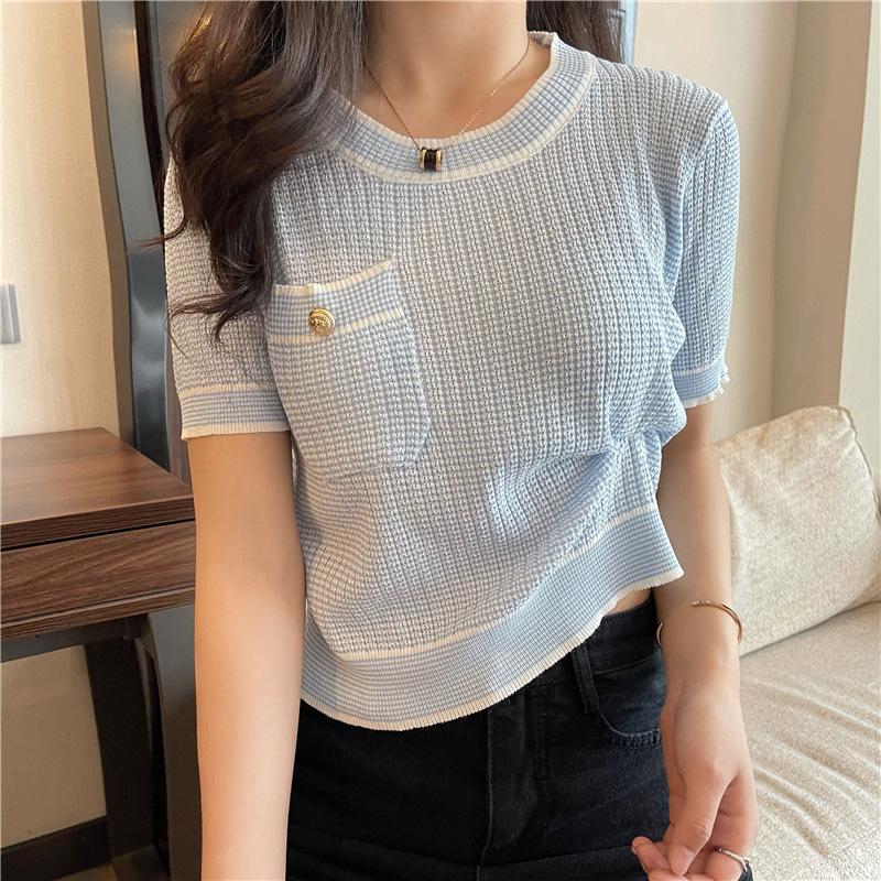 Moda Qizlar Mayin Shamli Xarakter Dumaloq Bo'yinli Trikotaj Toplar Ayollar Kundalik Yozgi Zarur Qulaylik va Usul Slim Fit Pulloverlar Maykalar