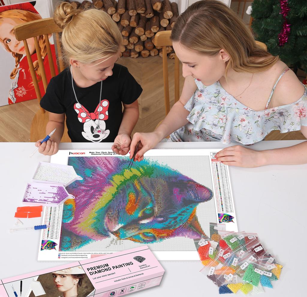 HuaCan Алмазная картина DIY Kit Кошка Картина Полный круглый дрель Мозаика Картины с животными Вышивка Домашний декор