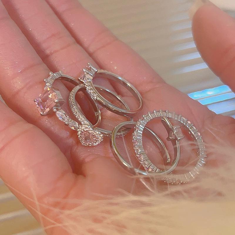 Открытое металлическое кольцо в форме сердца с розовым цирконием для девочек — простой, универсальный и стильный новый дизайн