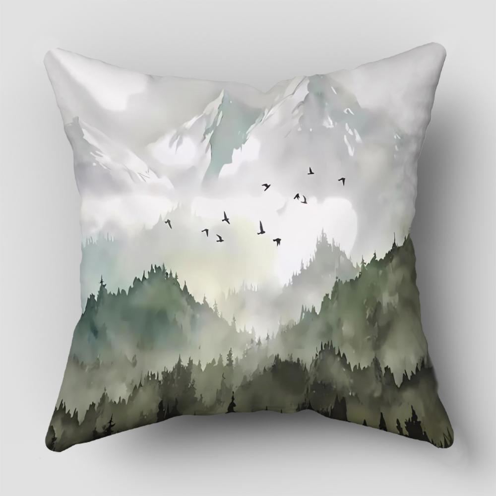 Mountain Forest Pillow Cover Bedroom Home Office Decorative Pillowcase Square Zipper Pillow Cases Satin Fabric EcoFriendly