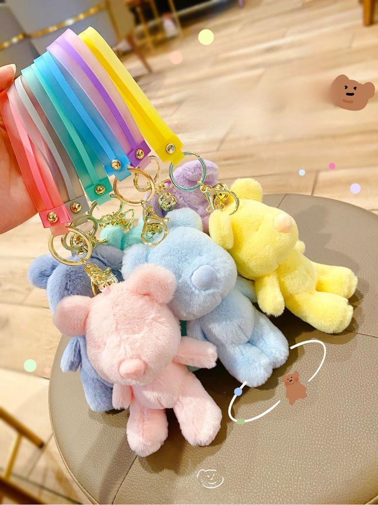 Delightful Candy Colored Plush Bear Keychain Cute Cartoon Pendant For Stylish Girls
