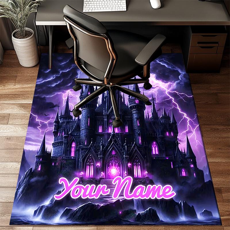 1PC Custom Name "Dark Castle Thunderstorm" Theme Floor Mat Ideal for Living Room, Game Rooms, Office, Bedroom, Floor Mat Playful Design