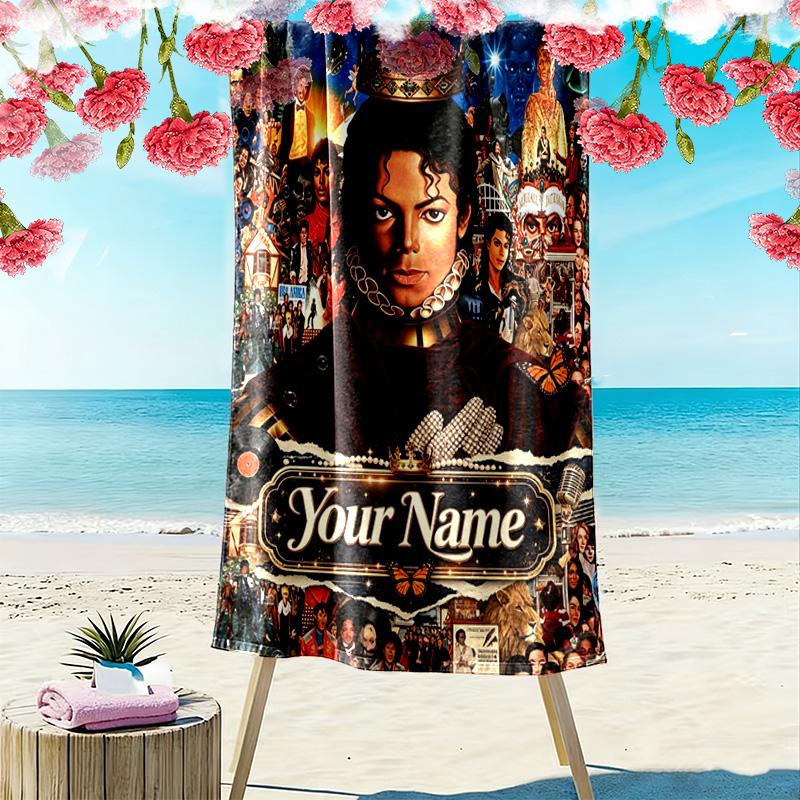 Name Custom King of Pop Print Beach Towel, Large Soft Quick Dry Towel for Beach Camping Swimming