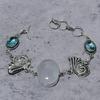 Natural Rainbow Moonstone,Blue Topaz 925 Sterling Silver Bracelet 7-8" A5l77