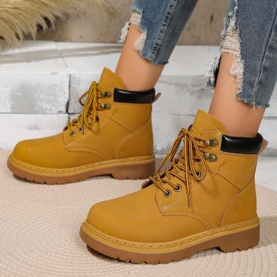 Женские модные повседневные ботинки для отдыха на открытом воздухе 2024 года, зимние новые теплые ботинки на низком каблуке с круглым носком, большие размеры, женская модная трендовая обувь на платформе
