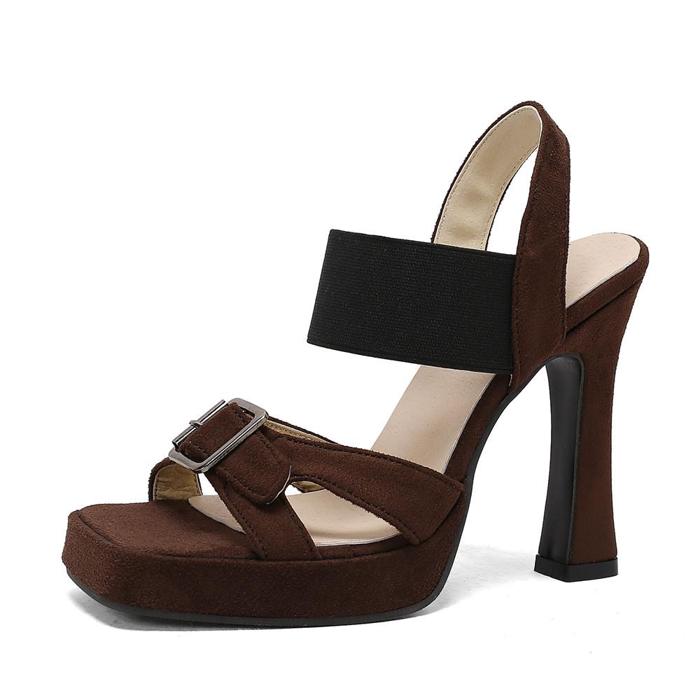 Мода 2025 Лето Новые Сандалии на Платформе Женская Обувь Толстый Каблук Сандалии Высокий Каблук Замша Мода Женские Sandalias De Mujer Размер 32-46