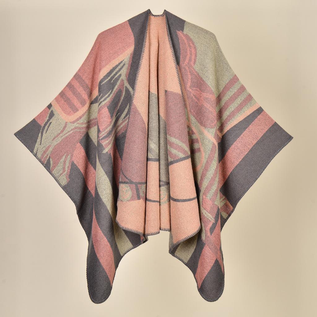 Shawl Imitation Cashmere Knitted Scarf Split Fork Oil Painting Cape Cloak Outside