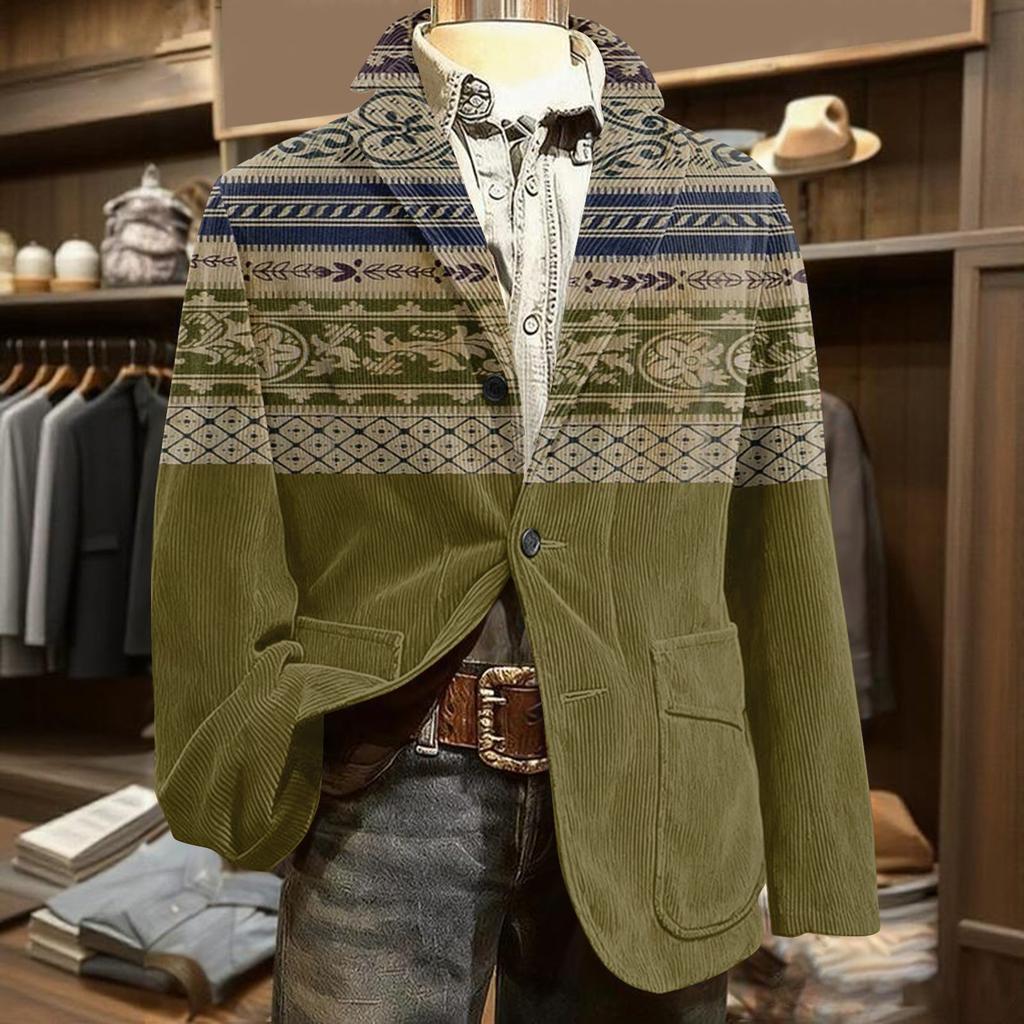 Мужской вельветовый теплый пиджак-кардиган с принтом и карманами, мужской повседневный костюм