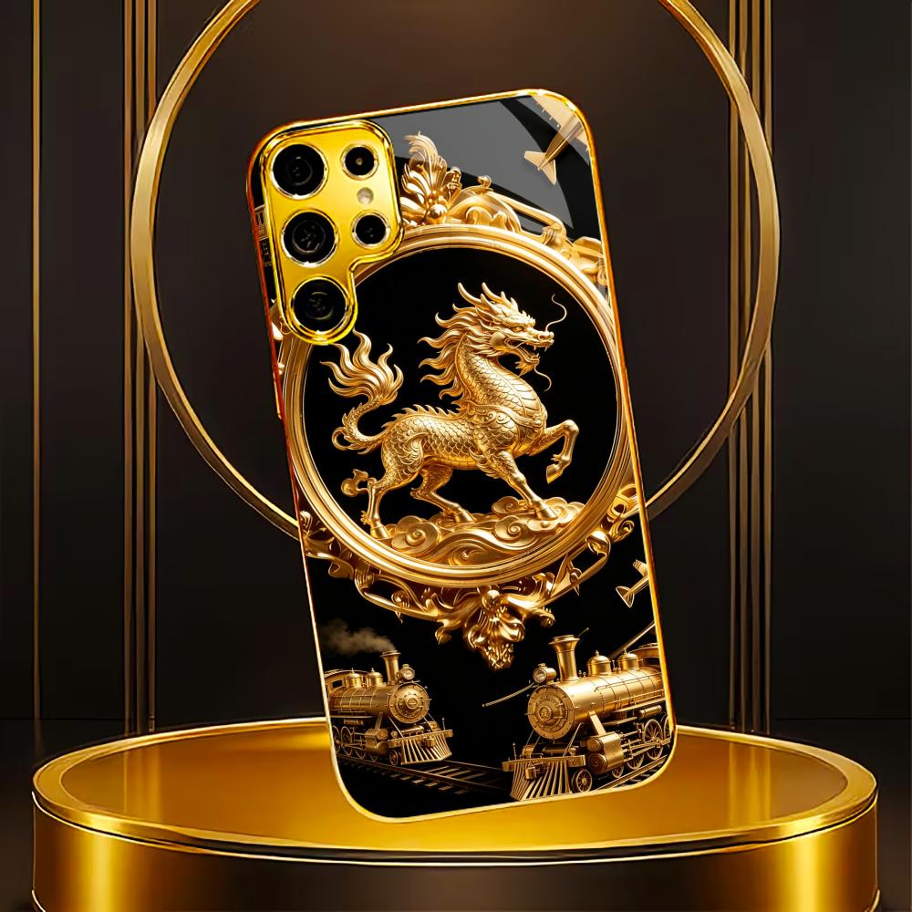 Блестящий Позолоченный Чехол для Телефона с Килином Стекло s25 ultra case s26 ultra case для Samsung Galaxy S26 S25 S24 S23 S22 FE Ultra Plus