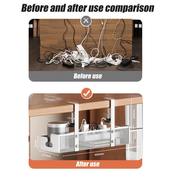 Data Cable Storage Rack Under-Desk Organizer Simple Installation Cable Management Metal Cable Tray Power Strip Cord Holder