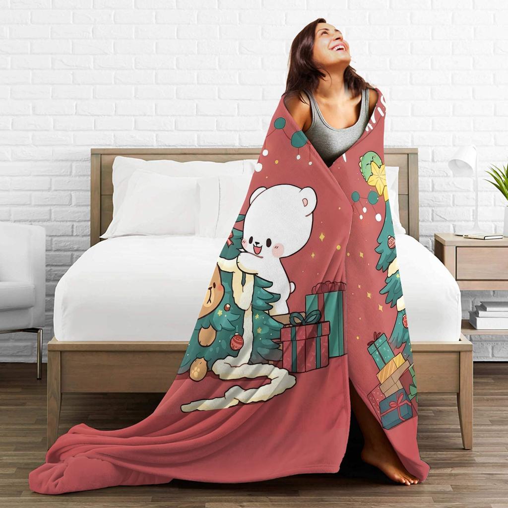 Bubu and Dudu Xmas Panda Couple Merry Christmas Soft Warm Blanket Airplane Plush Bedding Throw Flannel Bedspread Sofa Bed Cover