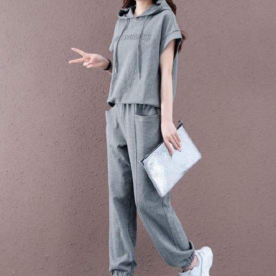 2 шт./компл. женские брюки с капюшоном, повседневный комплект с эластичной резинкой на талии, сплошной цвет, с капюшоном на шнурке, спортивные свободные карманы, верхние брюки больших размеров, костюм женской одежды