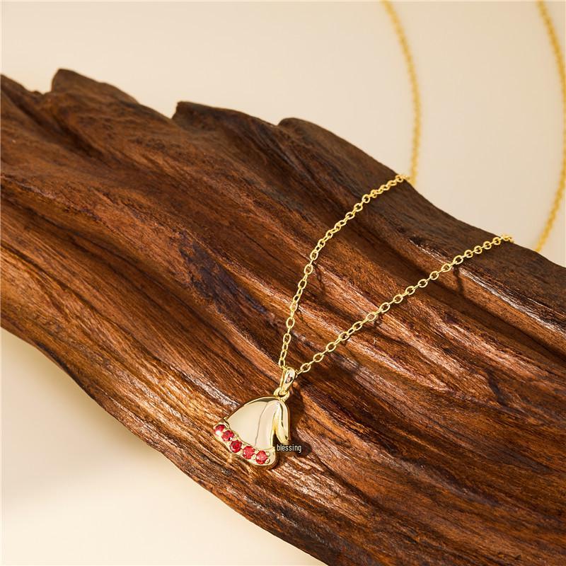 Arvaleff S925 Sterling Silver Christmas Hat Necklace with 14k Gold Zircon, Fashion Clavicle Chain