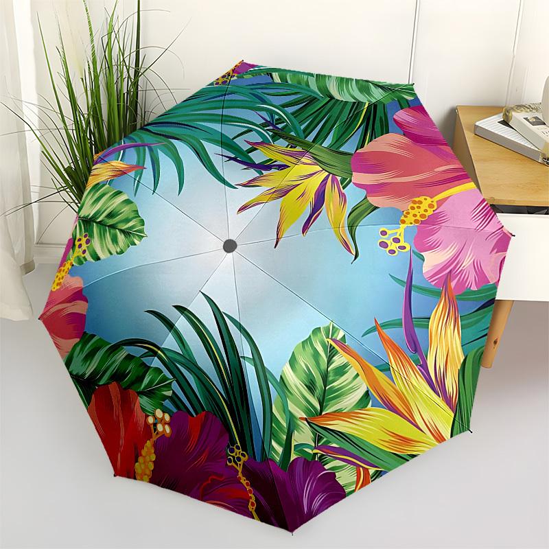 1pc Tropical Flowers Automatic Folding Umbrella, Portable Collapsible Design, 8-Rib Iron Frame, Outdoor Accessory yy250905072