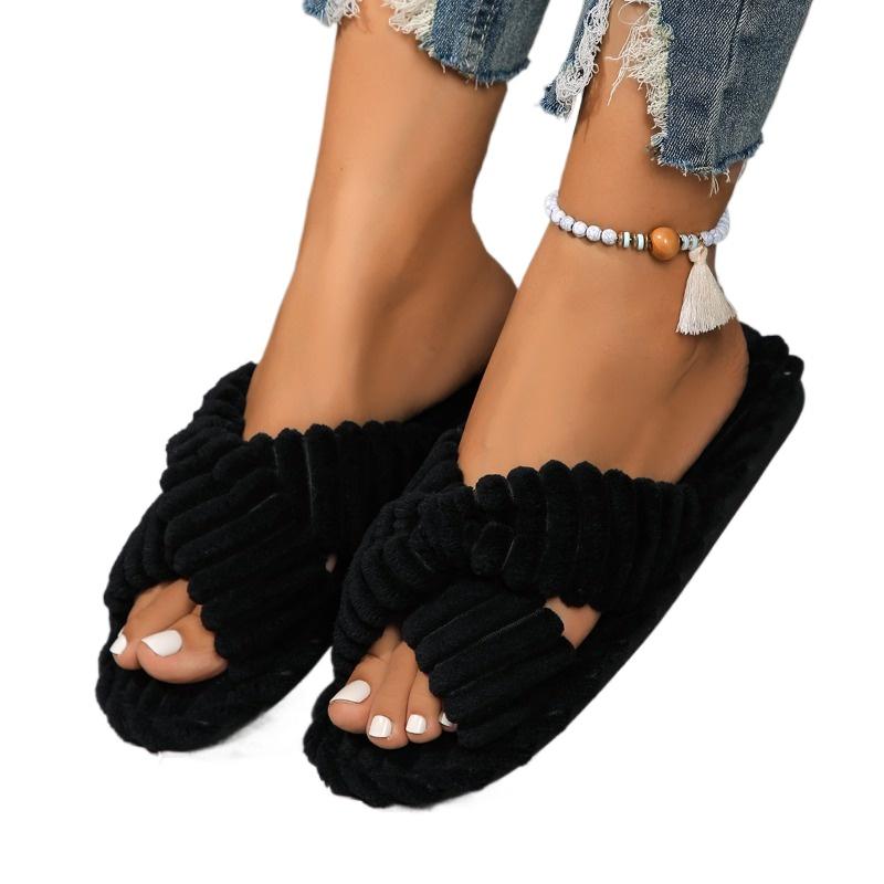 2024 New Women's Shoes Fashion Winter Solid Color Open Toe Women's Slippers Home Casual Suede Low Heel Women's Slippers