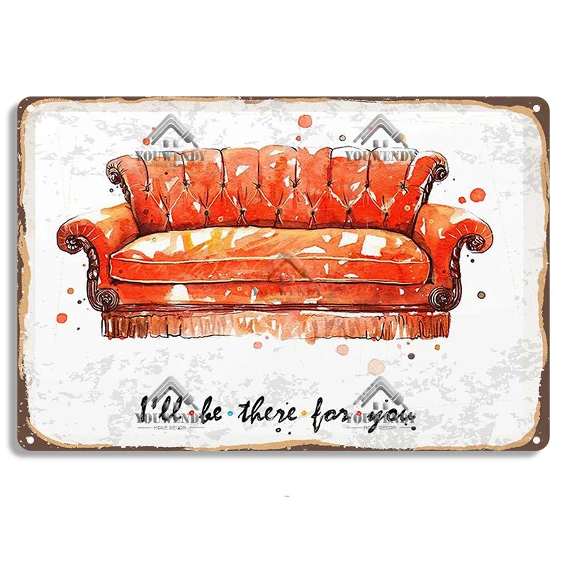 Кофе из Центральной кофейни «Друзья», Винтажная металлическая жестяная вывеска, Декоративная табличка, Ретро тарелка Кафе Кухня Гостиная Бар Постер, UW83