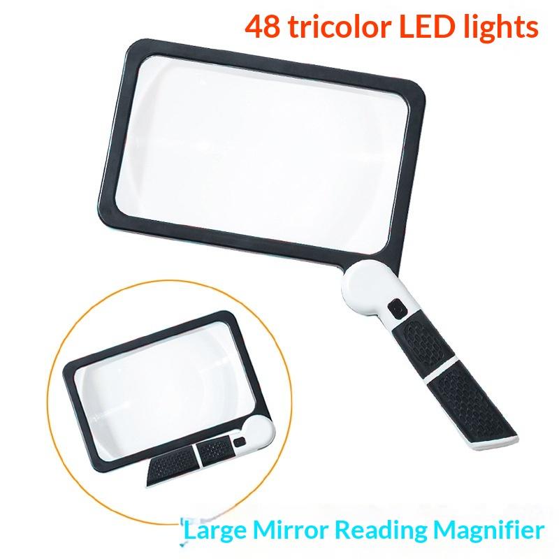 5-кратная ручная лупа для чтения, полностраничная большая освещаемая лупа с 48 светодиодными лампами, квадратная линза-лупа, подарок для пожилых людей