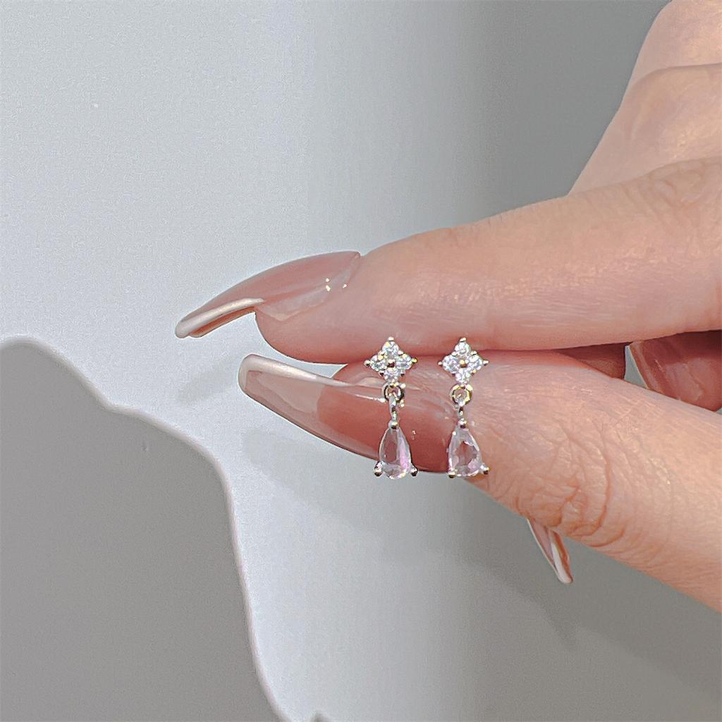 Серьги-гвоздики в форме розового сердца для женщин и девочек, корейский комплект сережек-бантов, сладкие серьги-подвески из кристаллов, модные ювелирные изделия